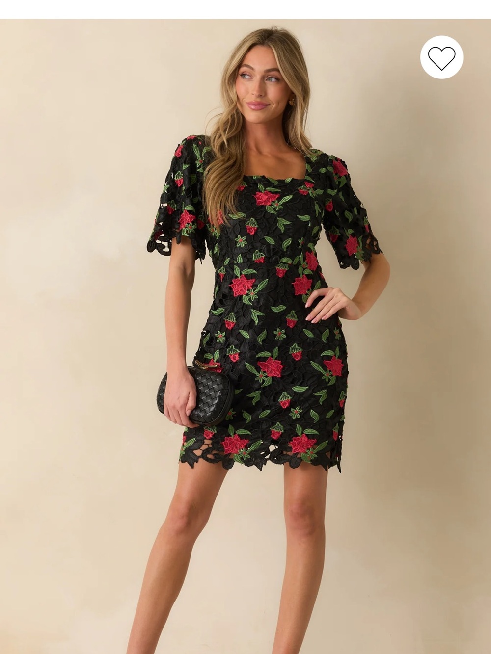 Just Me Black and Red Floral Lace Mini Dress with Red Roses